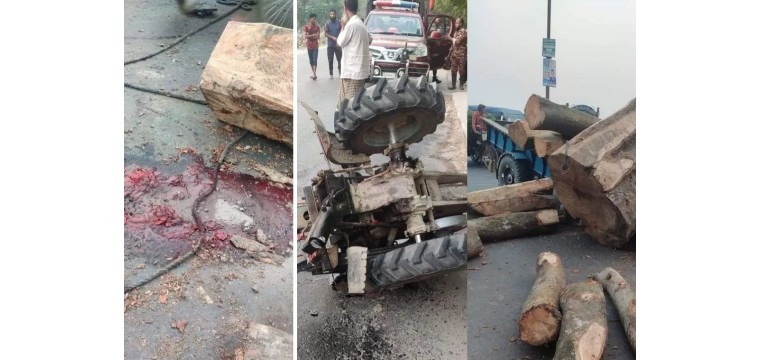 চাঁপাইনবাবগঞ্জে কাঠ বোঝাই ট্রলি উল্টে চালক নিহত, ছেলে আহত