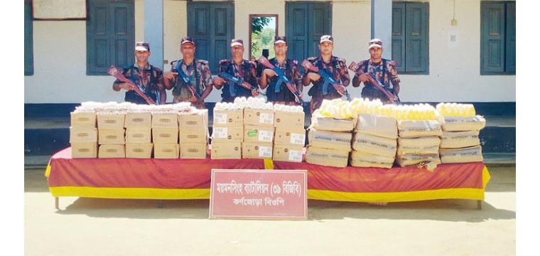 সীমান্তে মাদকসহ ১৩ লাখ টাকার ভারতীয় পণ্য জব্দ