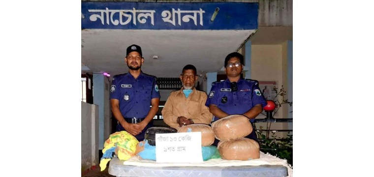 নাচোলে ১৩ কেজি ৯০০ গ্রাম গাঁজাসহ গ্রেপ্তার ১