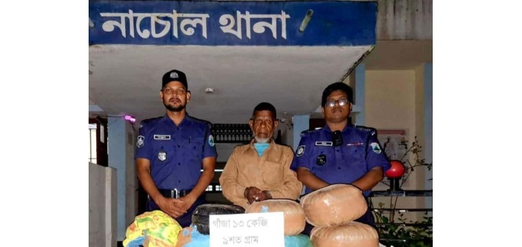 নাচোলে ১৩ কেজি ৯০০ গ্রাম গাঁজাসহ গ্রেপ্তার ১